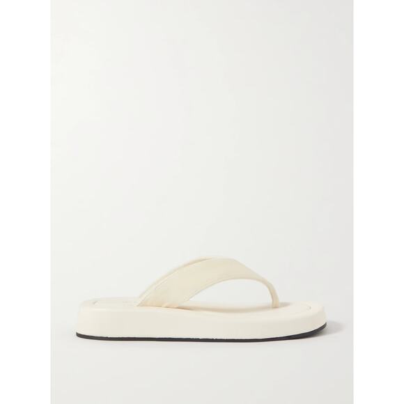 The Row White Ginza Platform Sandals Leather & Velvet Strap Size 37 - Picture 1 of 12